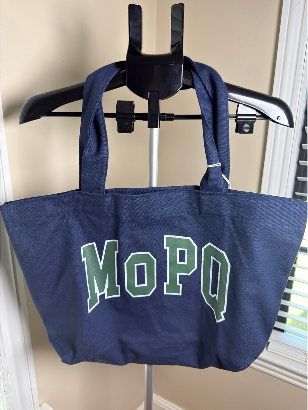 Museum of Peace & Quiet MoPQ Canvas Tote Bag Navy Green Logo NWT 100% Cotton